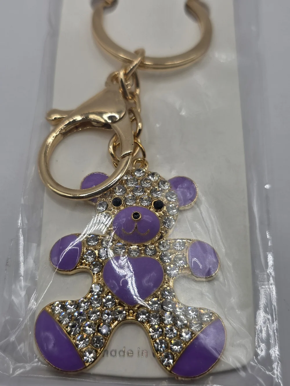 Mint Gold-Tone Purple Teddy Bear Keychain